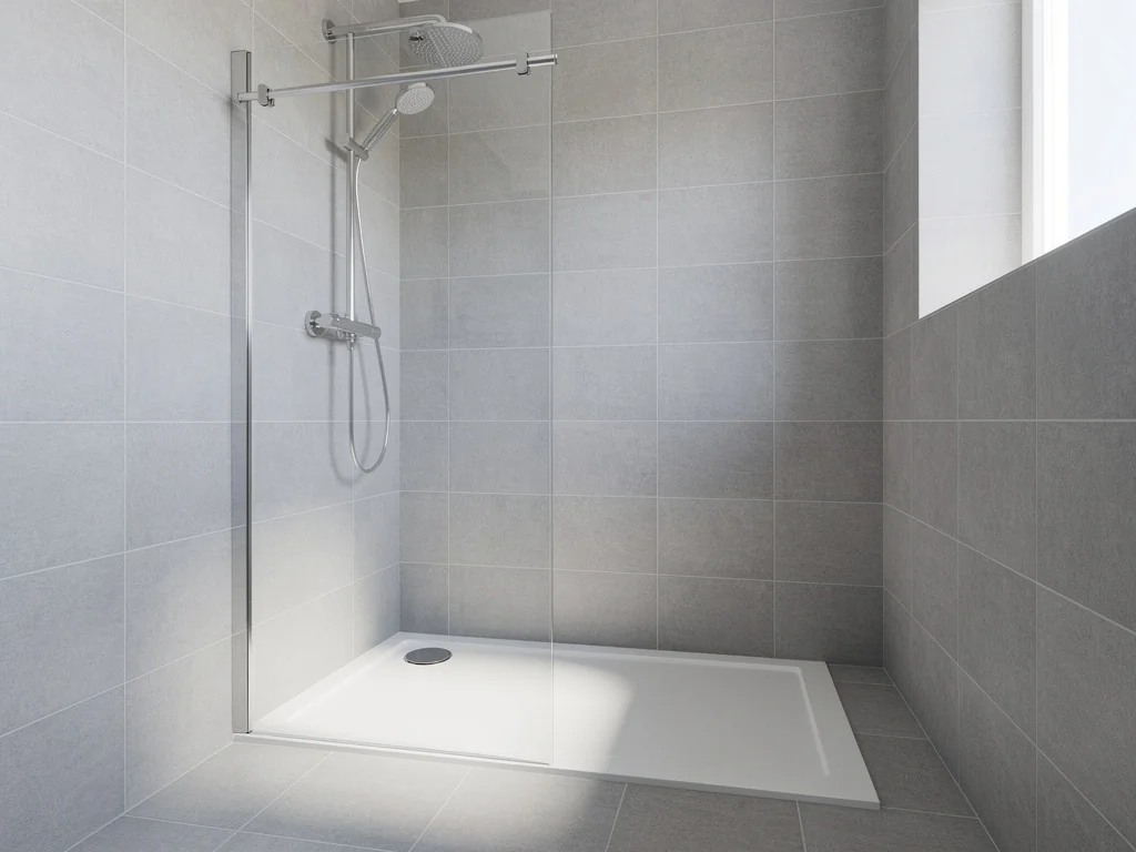 Douche senior sans marche installée à la place d'une baignoire