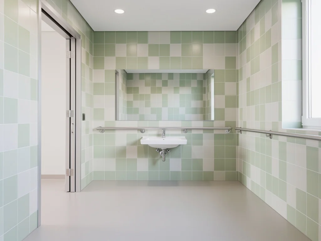 Salle de bain adaptée au maintien à domicile, sans obstacle au sol